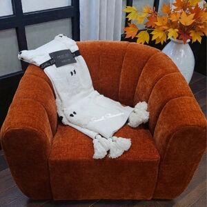 Rachel Zoe White On White Ghost Throw Blanket Decor w/ TASSELS 60" Halloween NEW